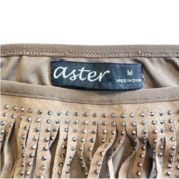 Aster Stud Fringe Faux Suede Crop Top Boho Festival Indie Spaghetti Strap M - Picture 8 of 8